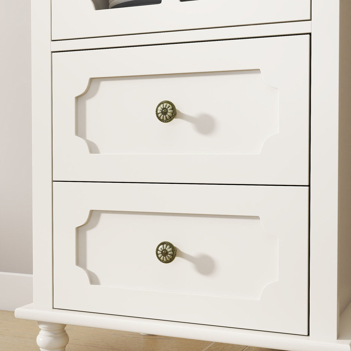 Minimalism Buffet Cabinet With Glass Doors And Double Drawer