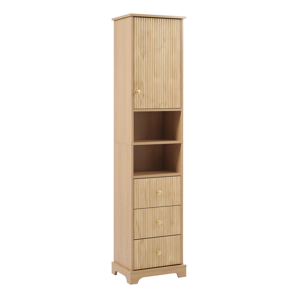 Tall Bathroom Cabinet With 1 Door, 3 Drawers, Open Storage - Wood