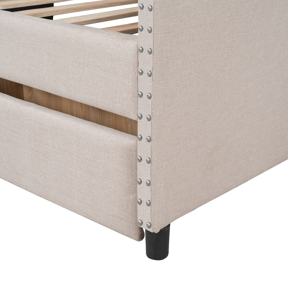 Upholstered Daybed With Two Drawers, Wood Slat Support
