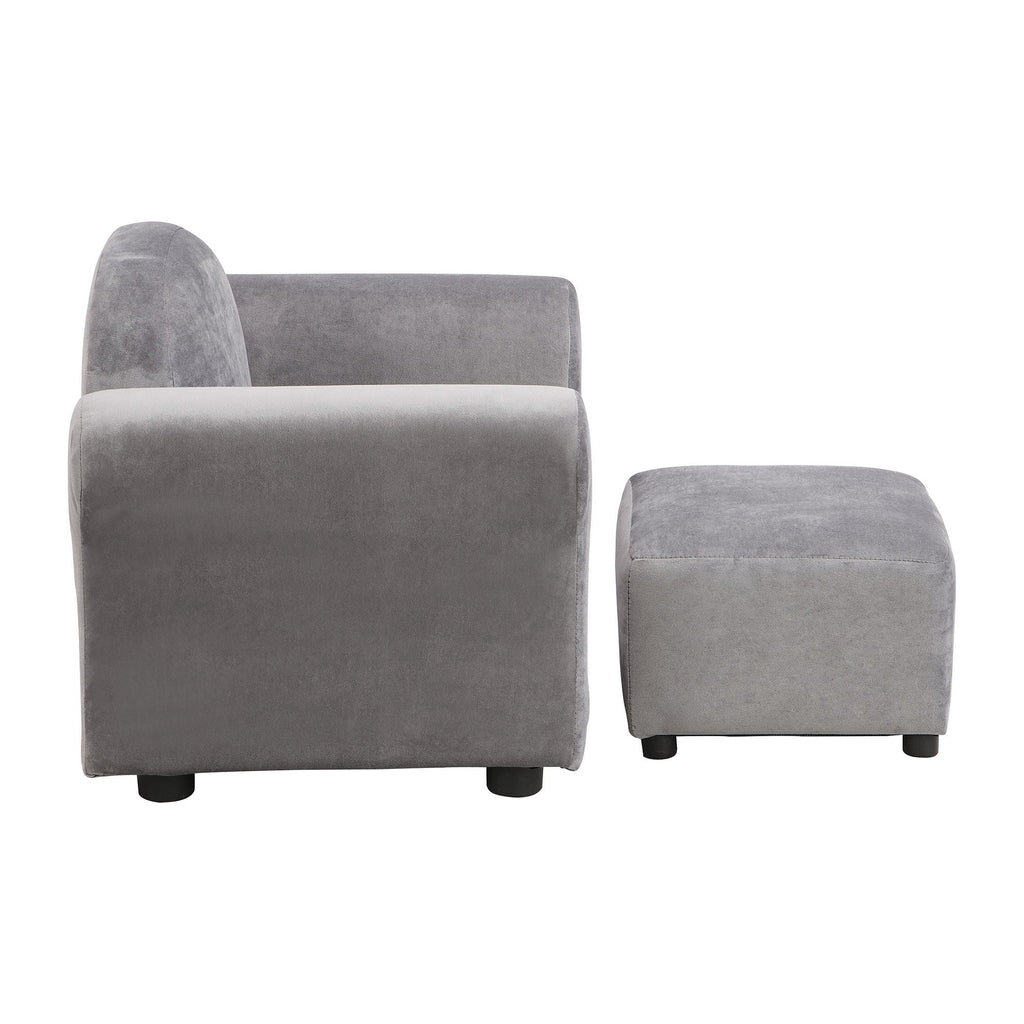 Kids Velvet Upholstered Chair With Ottoman For Comfortable Seating - Gray