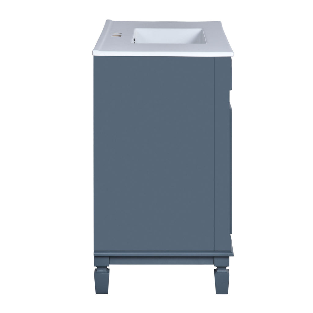 36" Bathroom Vanity With Ceramic Sink and Soft-Close Doors - Blue