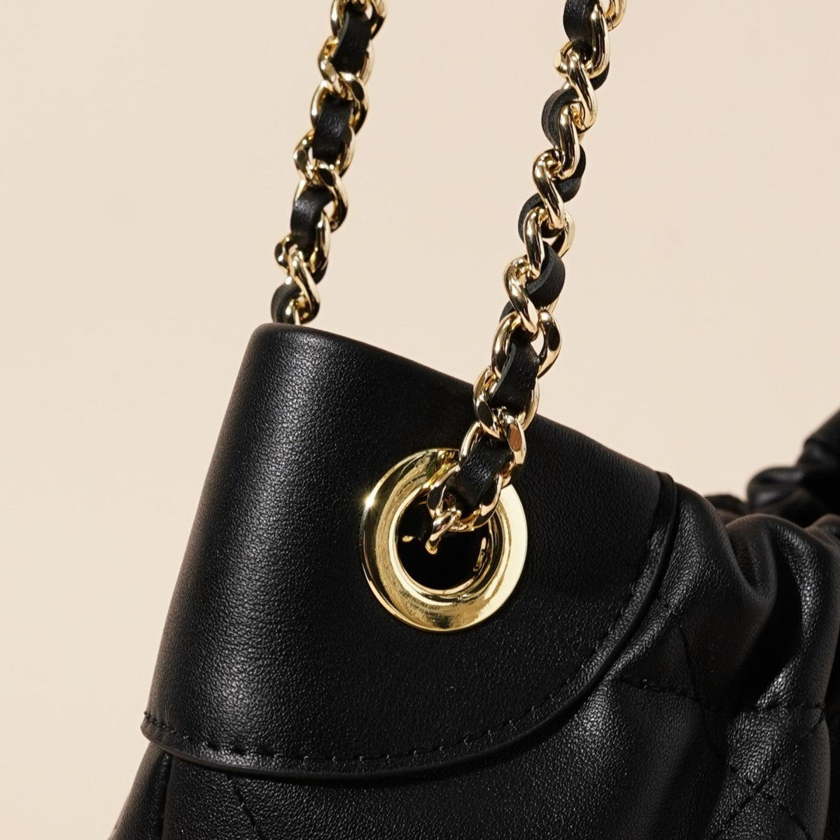 Genuine Leather Pleated ShoulderCrossbody Bag With Chain Strap