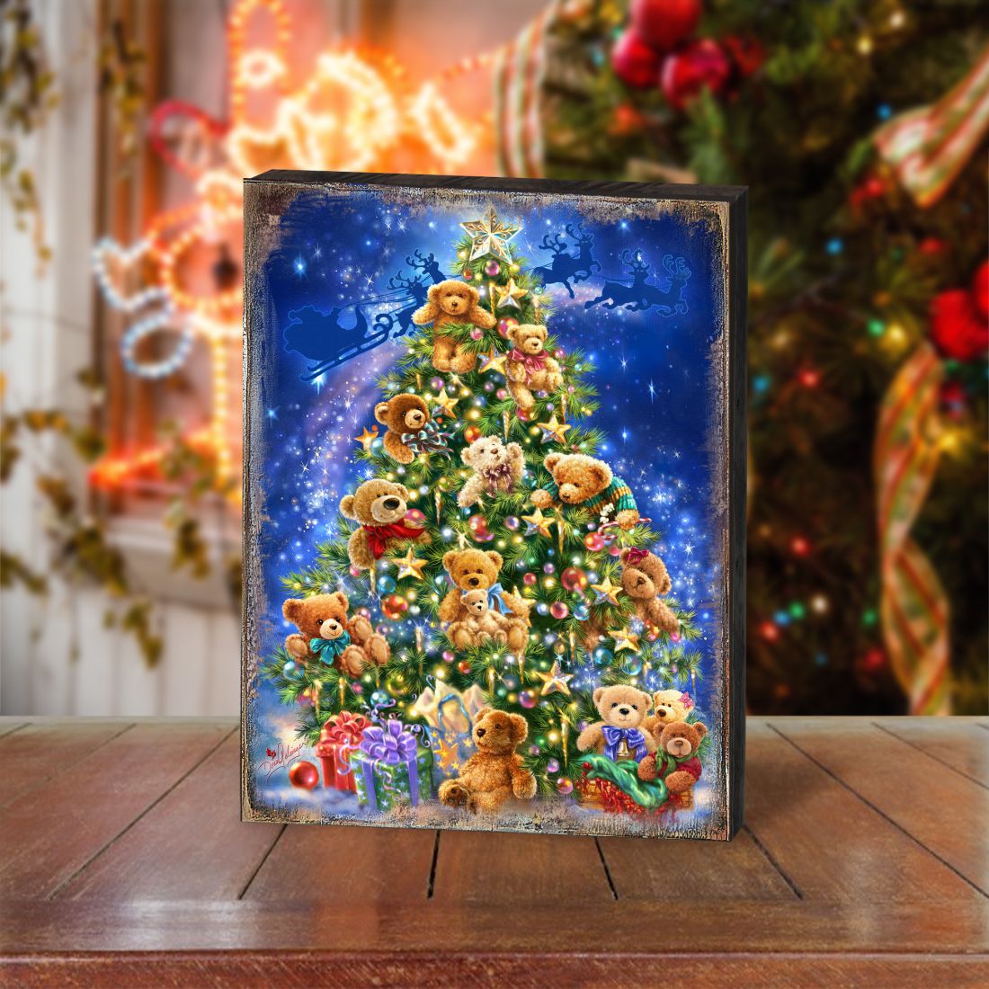 Teddy Bear Tree Wooden Wall Art by D. Gelsinger - Christmas Santa Snowman Decor - 95605B-1101