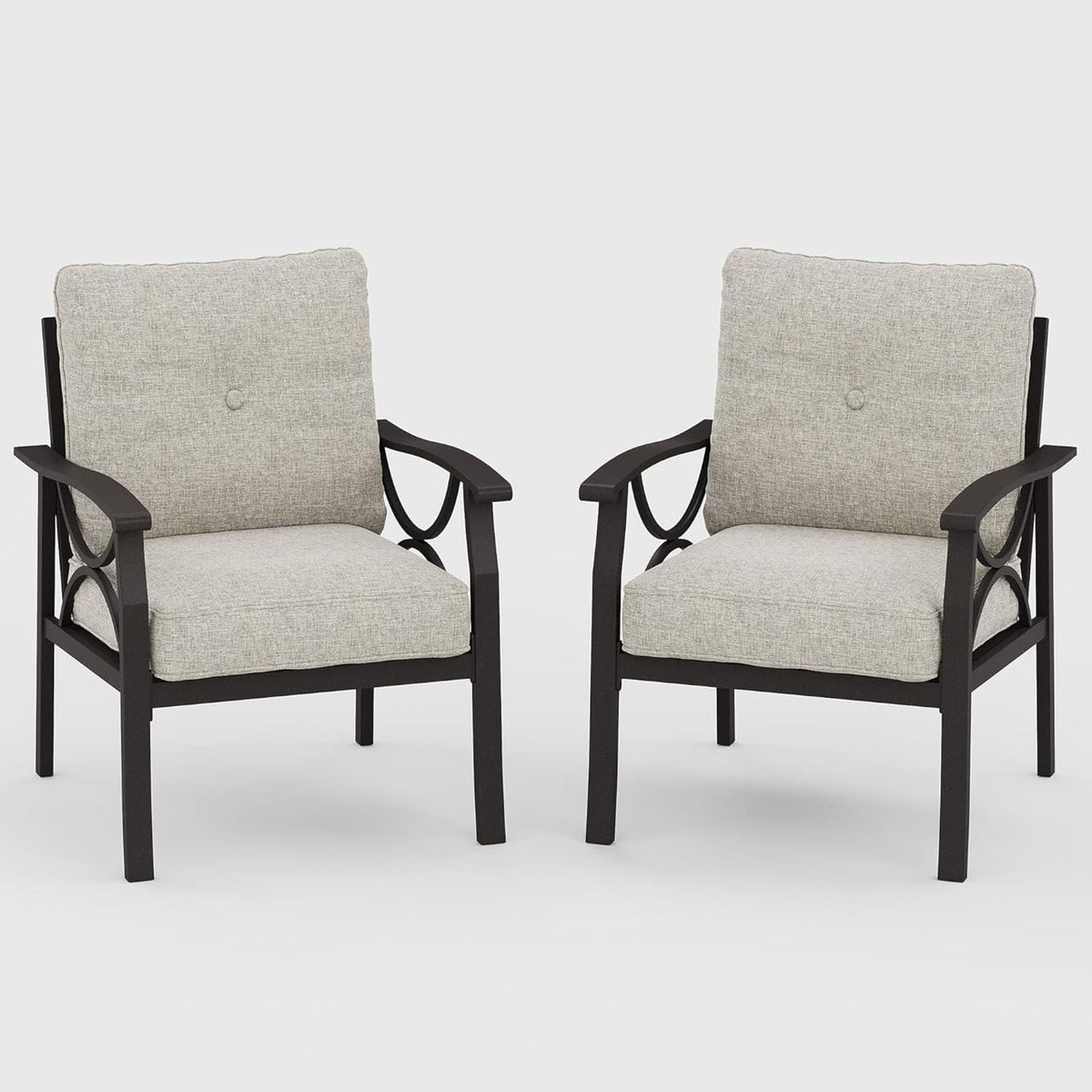All-Weather Armchairs With Cushions, Modern Sculptural Design (Set of 2)