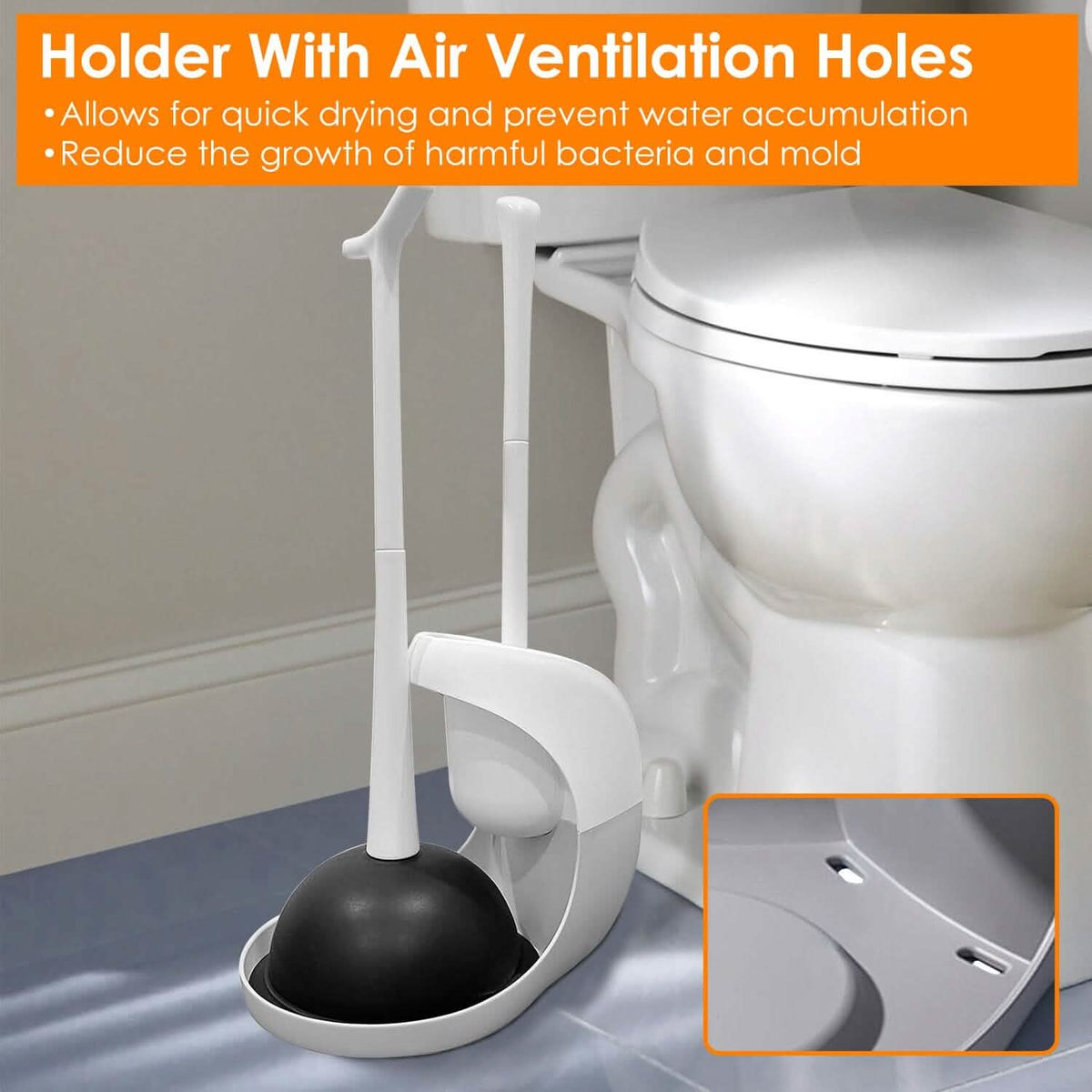 2-in-1 Toilet Plunger and Brush Combo Set with Ventilated Holder