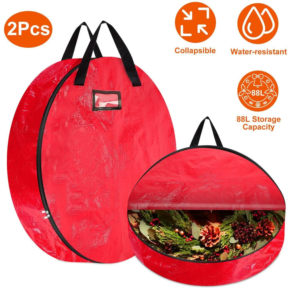 2-Pack: 30" Christmas Wreath Storage Bag 88L
