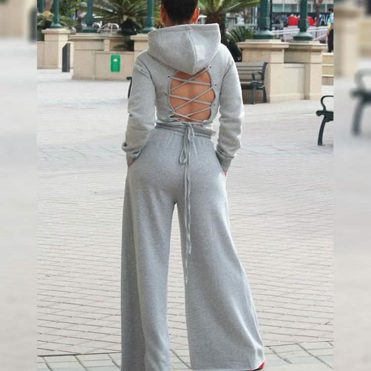 2-Piece: Drawstring Open Back Loose Trouser Legs Suit