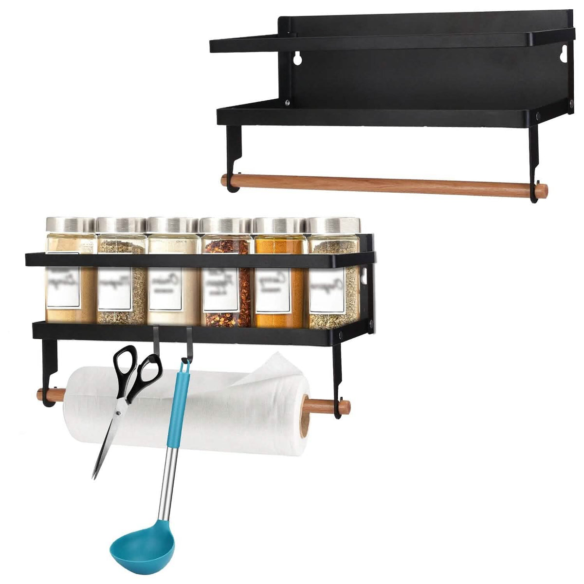 2-Piece: Magnetic Spice Racks for Refrigerator with Paper Towel Holder