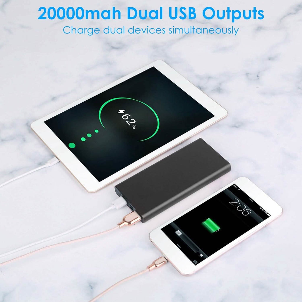 20000mAh Power Bank Portable External Battery Pack with Dual USB Output Ports Type C Micro USB Input