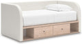 Signature Design by Ashley Shapella Boho Chic Upholstered Day Bed with 2 Storage Drawers, Foundation or Box Spring Not Needed, Full, Beige & White