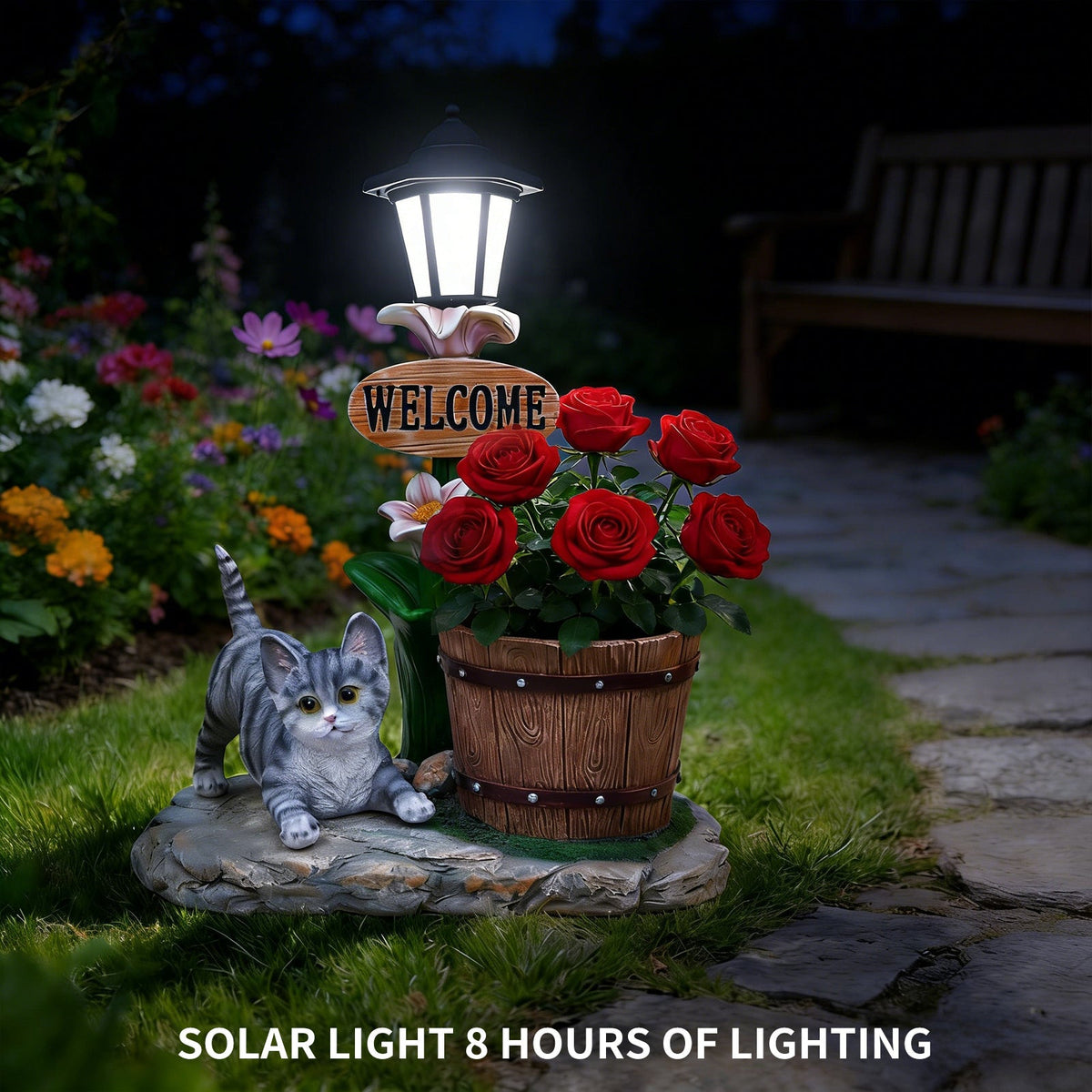 Lying Cat Solar Planter Garden Decor