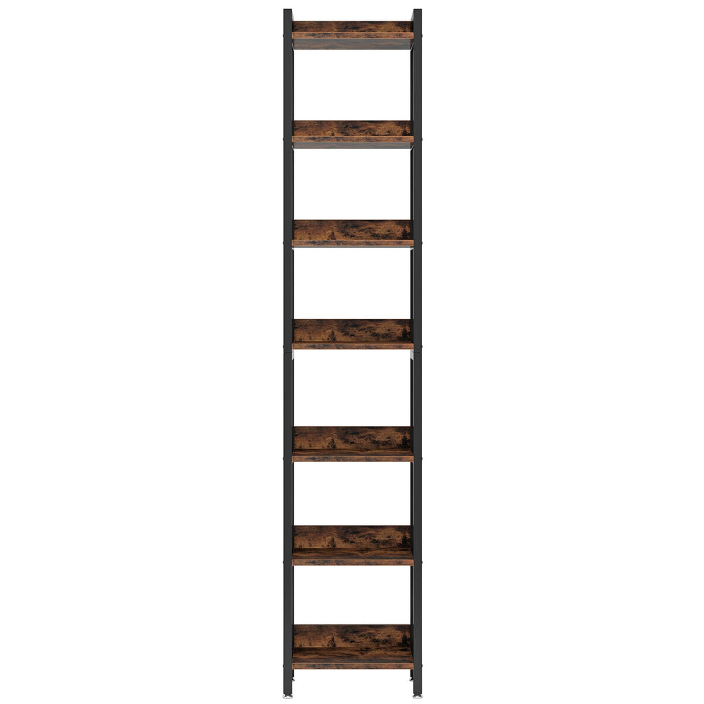 Extra Tall 7 Tier Narrow Corner Bookshelf Storage Display Rack For Living Room - Rustic Brown
