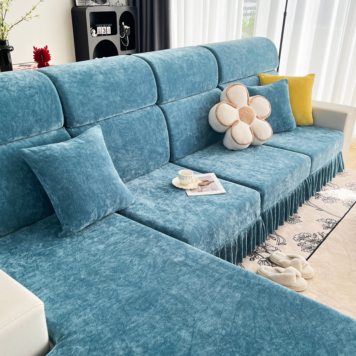 Universal Elastic Skirt Sofa Slipcover, Stretch Sofa Cushion Cover For Bedroom Office Living Room