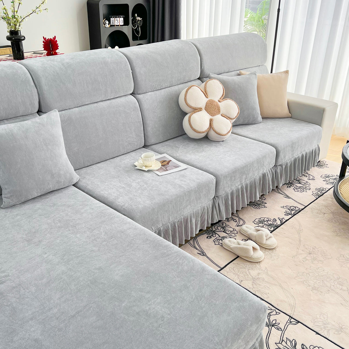 Universal Elastic Skirt Sofa Slipcover, Stretch Sofa Cushion Cover For Bedroom Office Living Room