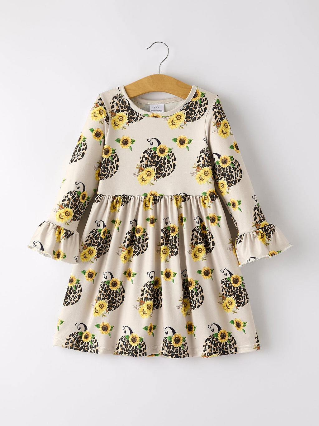 Fall Pumpkin Leopard Print Autumn Girls Ruffle Two-Piece Dress