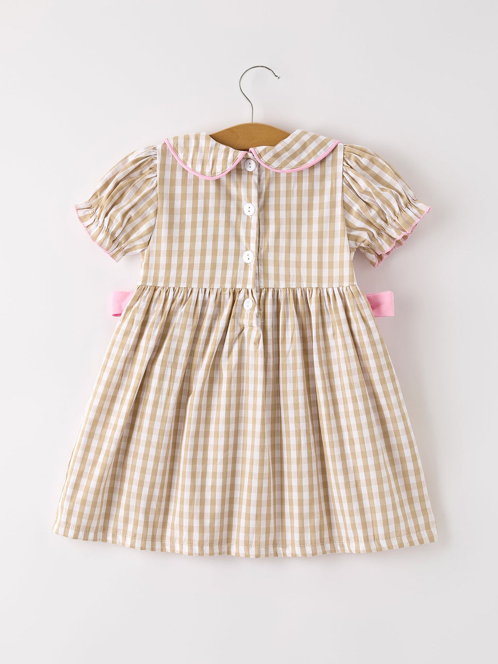 Fall Thanksgiving Lapel Plaid Chick Embroidery Smocking Bow Baby Girls Dress