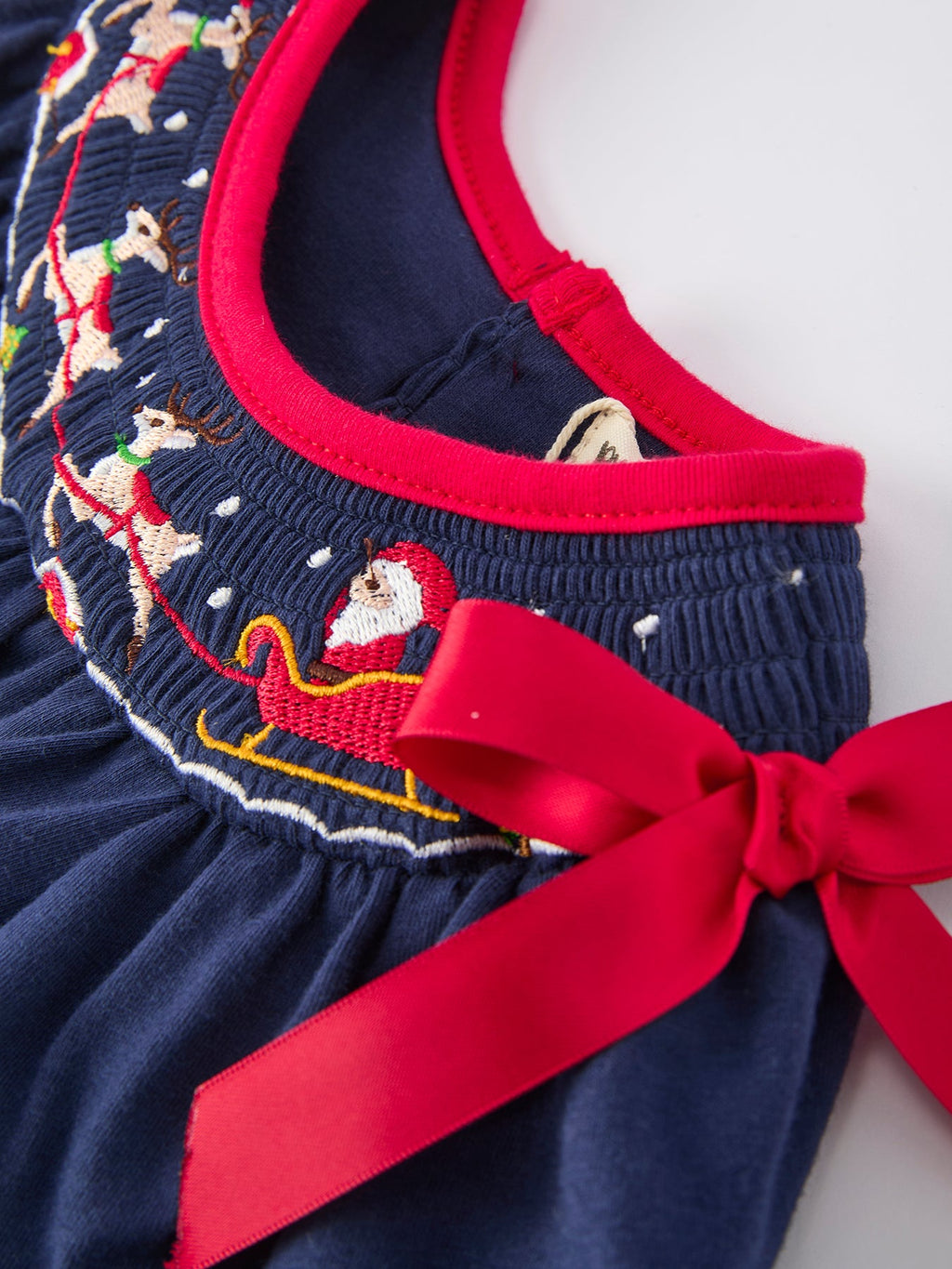 Christmas Holiday Celebration Baby Girls Romper: Navy with Santa Sleigh