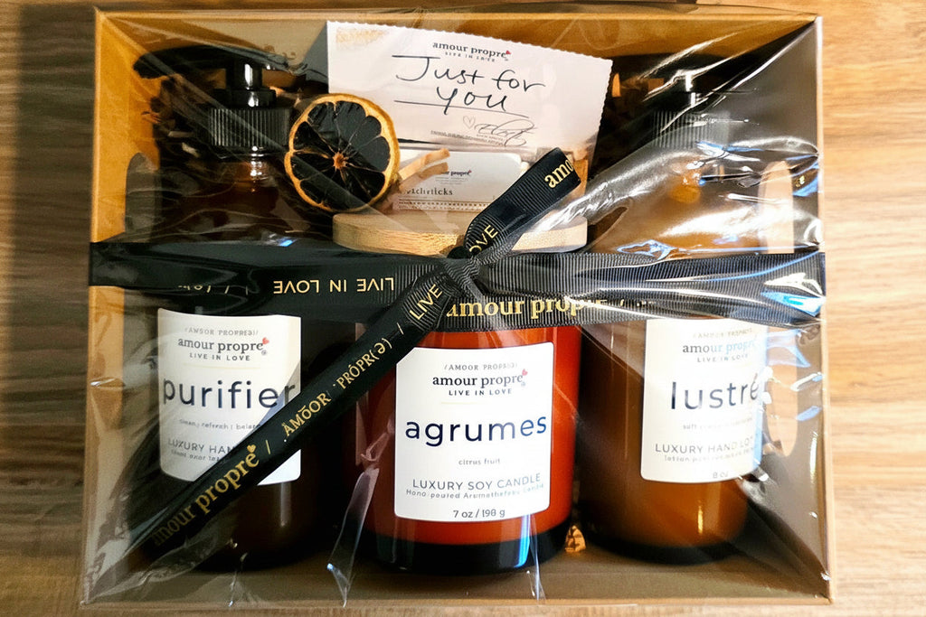 Amour Propre® LUX COLLECTION - Citrus and Rosemary Hand Soap, Hand Lotion, Soy Candle