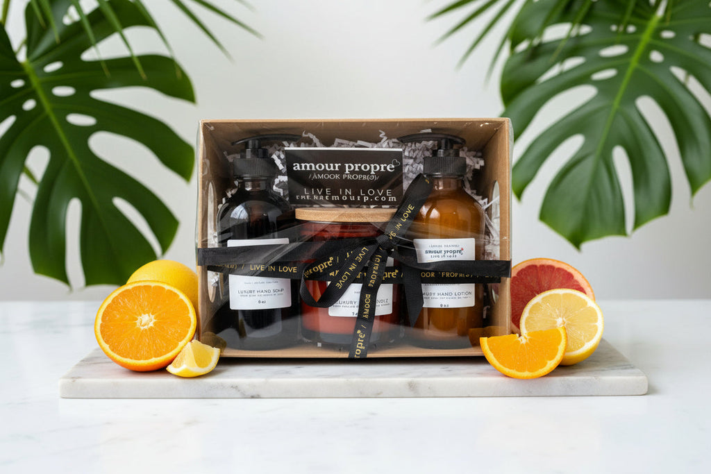 Amour Propre® LUX COLLECTION - Citrus and Rosemary Hand Soap, Hand Lotion, Soy Candle