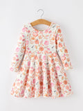 Fall Pumpkin Floral Girls Twirl Dress