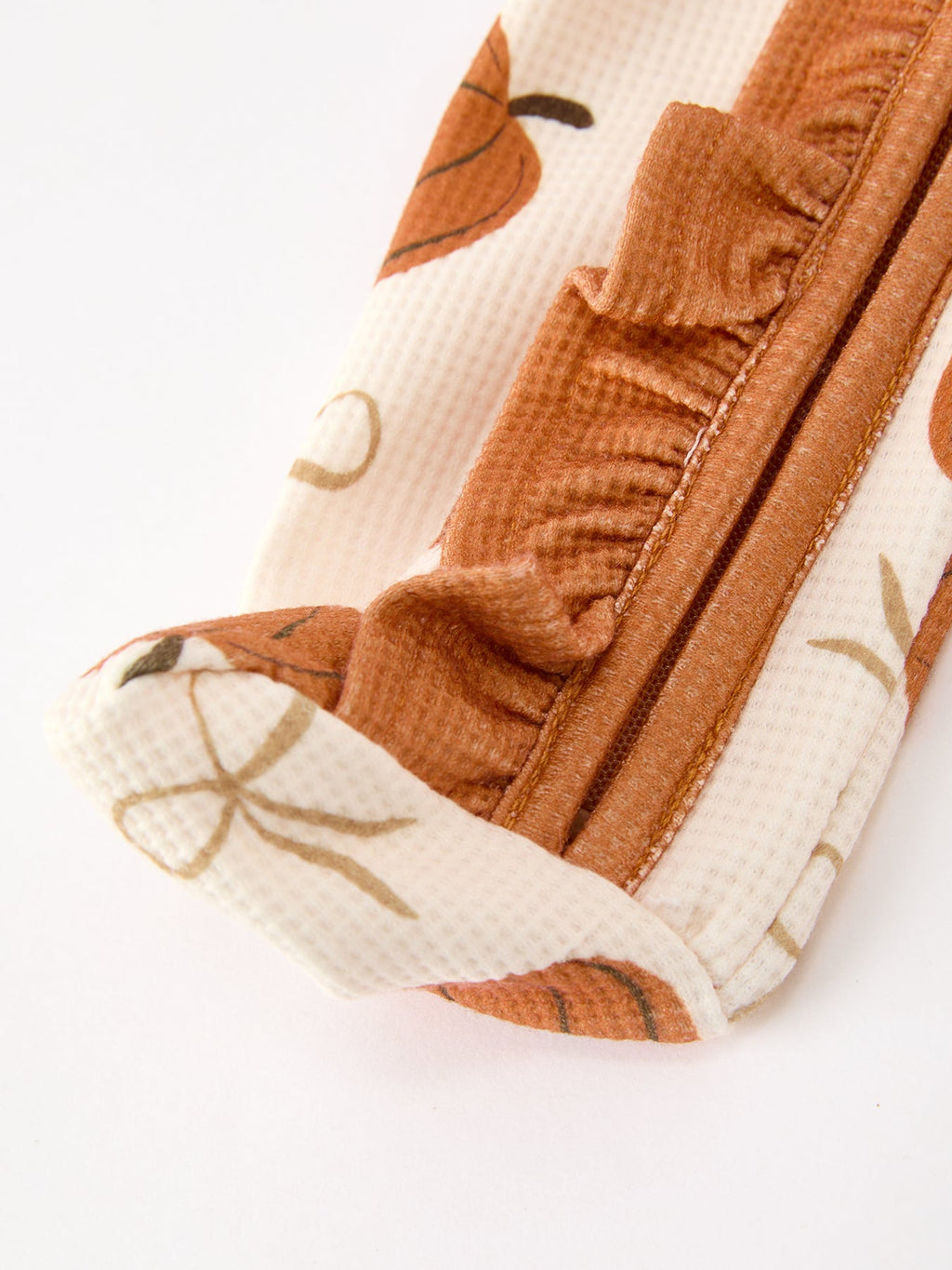 Fall Thanksgiving Pumpkin Ruffle Zip Sleeper Waffle Jumpsuit