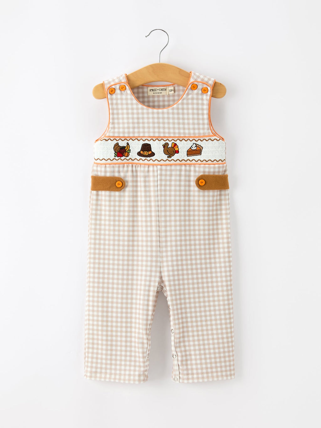 Thanksgiving Boys Gingham Jon Jon Embroidered Romper