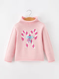 Girls Christmas Candy Cane Bow Knit Sweater