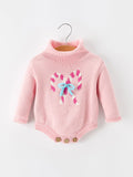 Christmas Candy Cane Bow Knit Baby Girls Romper