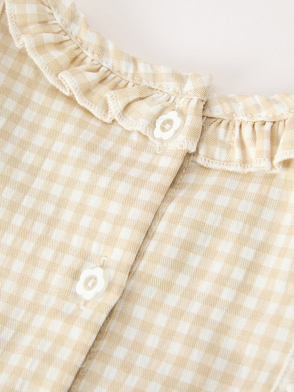 Baby Girls Goose Embroidered Beige Plaid Ruffle Bloomer Set