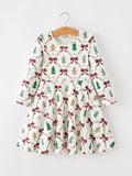 Christmas Bow and Gingerbread Print Girls Twirl Dress