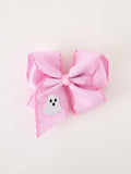 Halloween Girls Pink Ghost Embroidered 6.25" Hair Bow