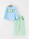 Christmas Boys Christmas Tree Embroidered Long Sleeve Top & Pants Set