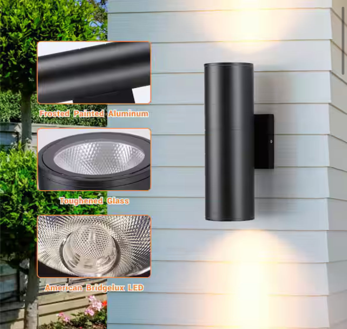 Aluminum 12- Watt Equivalent Integrated LED Black Cylinder Wall Sconce Indoor/Outdoor Wall Pack Light, 2700K (4-Pack