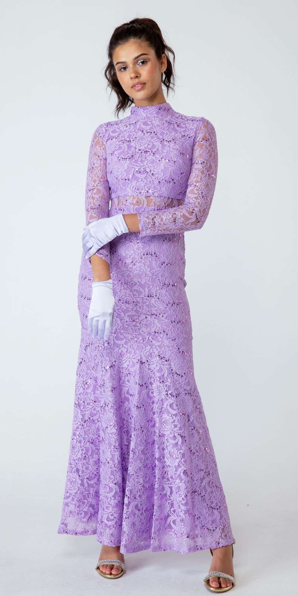 CLEARANCE - Eureka 2095 Long Sleeve Lace Dress Mock 2-Piece High Neck (Size XL)
