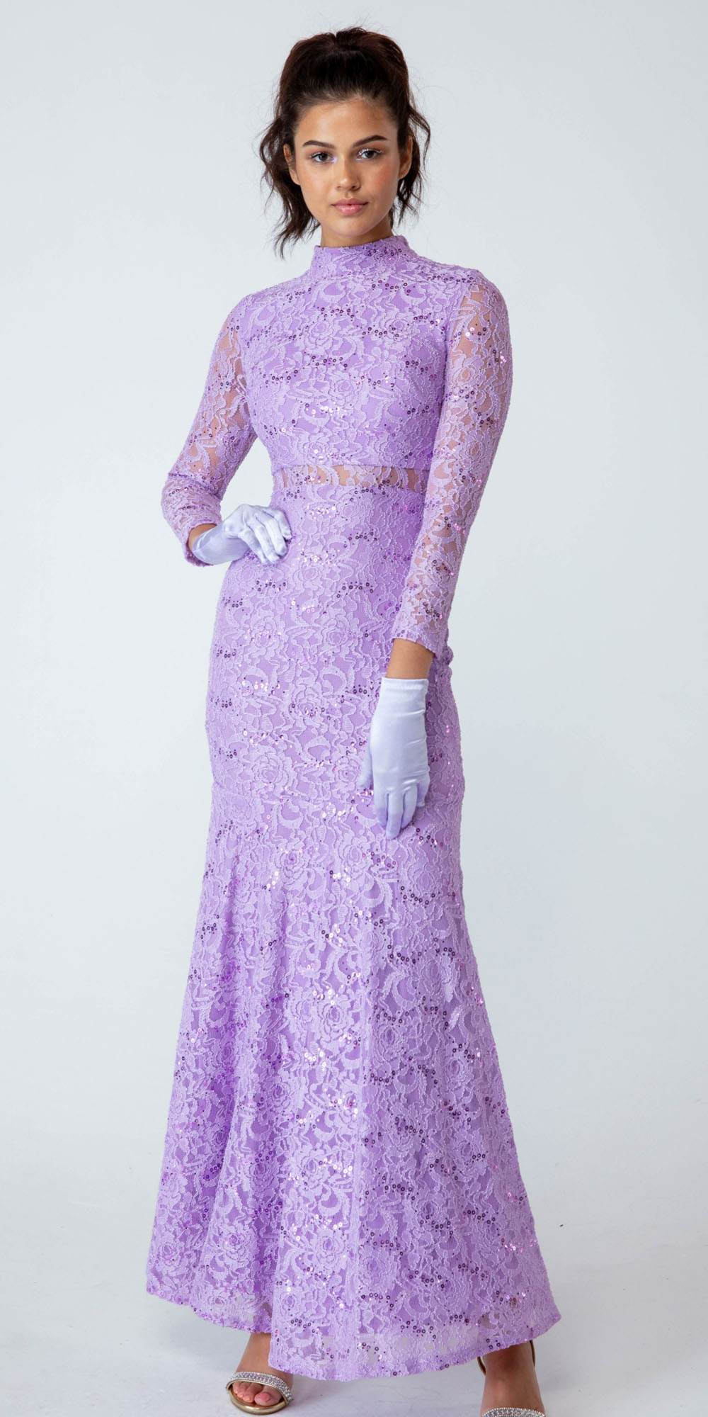 CLEARANCE - Eureka 2095 Long Sleeve Lace Dress Mock 2-Piece High Neck (Size Small)