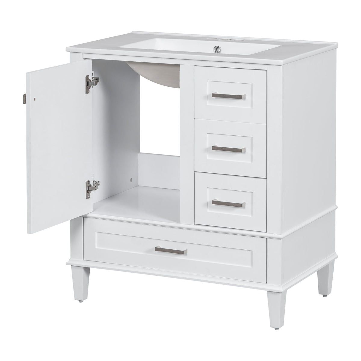 Bathroom Vanity & Tall Storage Cabinet Set With Doors, Adjustable Shelves, Soft Close Hinges, Sink