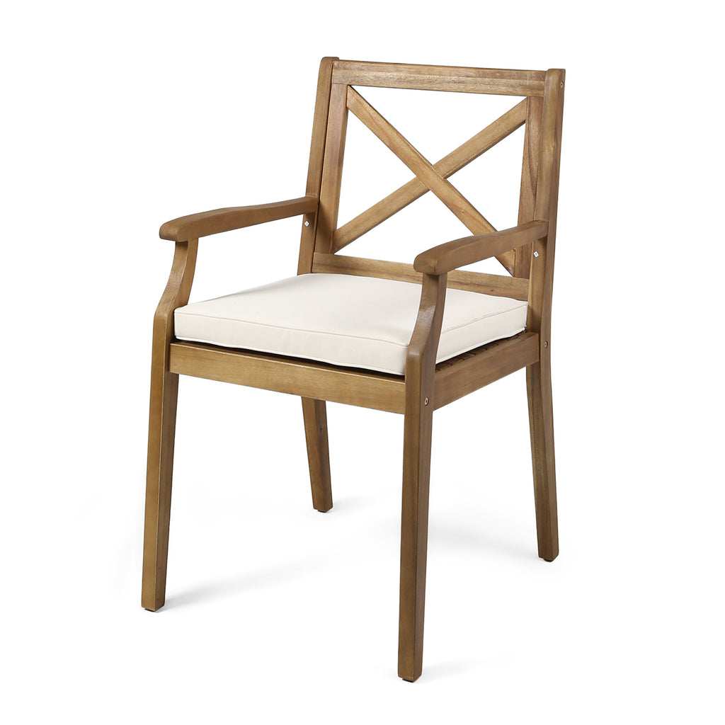 7 Pieces Acacia Wood Outdoor Dining Set with Cream Cushions
