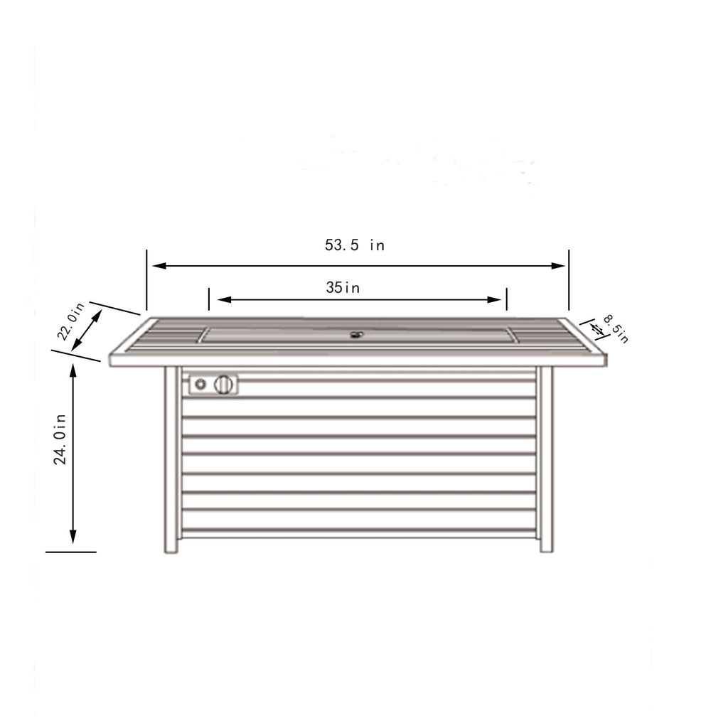 Propane Gas Fire Pit Table, 50000 Btu, Rectangular For Outside - Light Beige