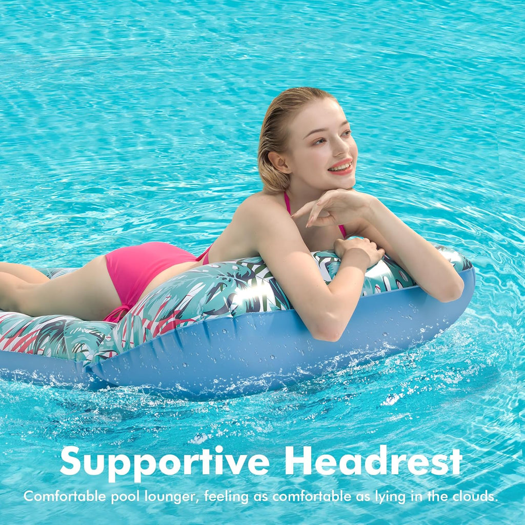 2 Pack Inflatable Pool Float Mat, Giant Pool Floats Adult Size with Headrest, Lake Float Raft Water Lounger, Multi-Purpose Swimming Pool Floats for Pool Party, Summertime Beach, Outdoor