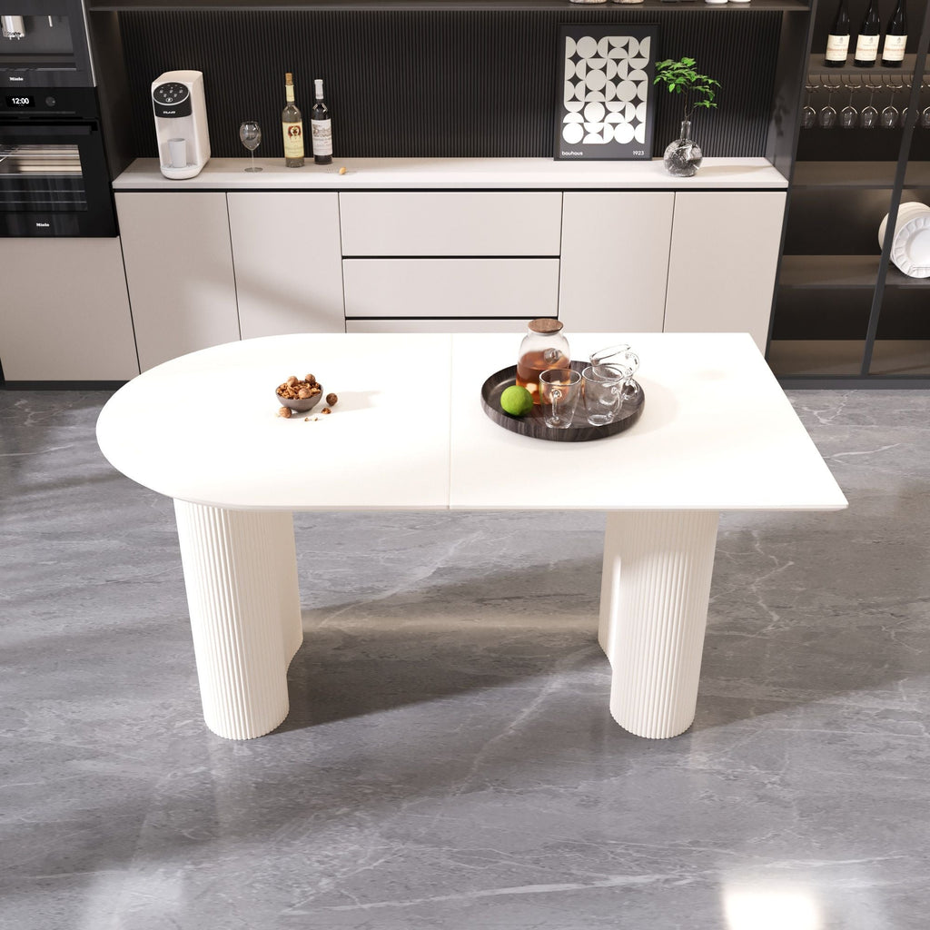 Modern Cream Style Dining Table With Round Wave Legs, 4 - 8 Person - Cream White