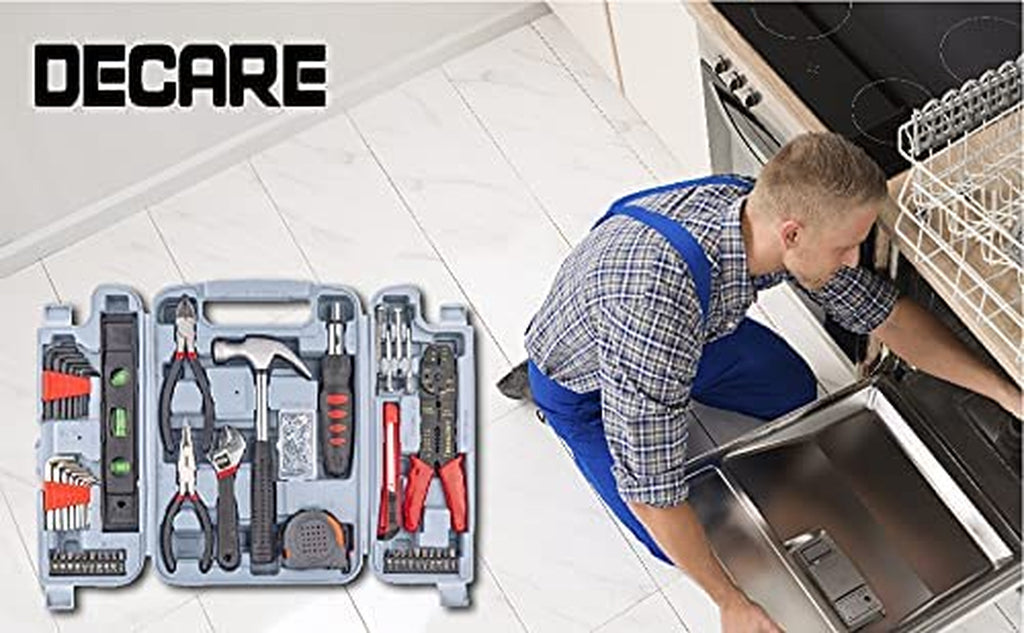Decare 130-Piece Kitchen Drawer Home Tool Kit, Home Repair Tool Set with Portable Toolbox Storage Case