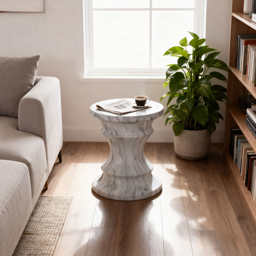 Geometric Round Outdoor End Table - Marble