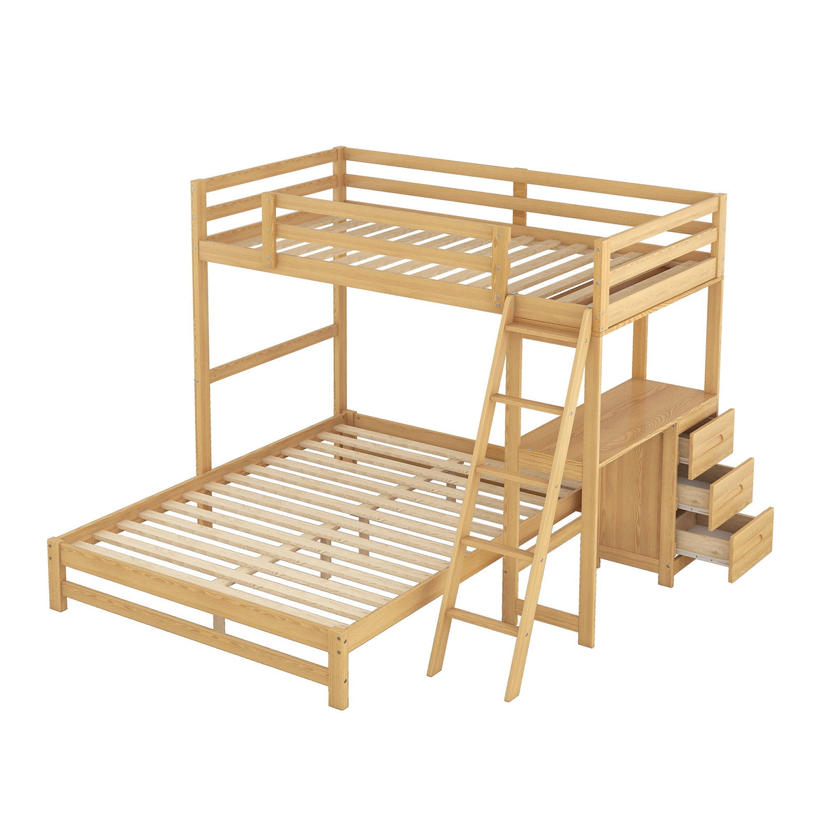 Bunk Bed With Built In Desk And 3 Drawers