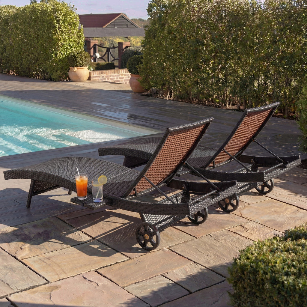 K&K 80'' Patio Wicker Chaise Lounge Chairs Set of 2