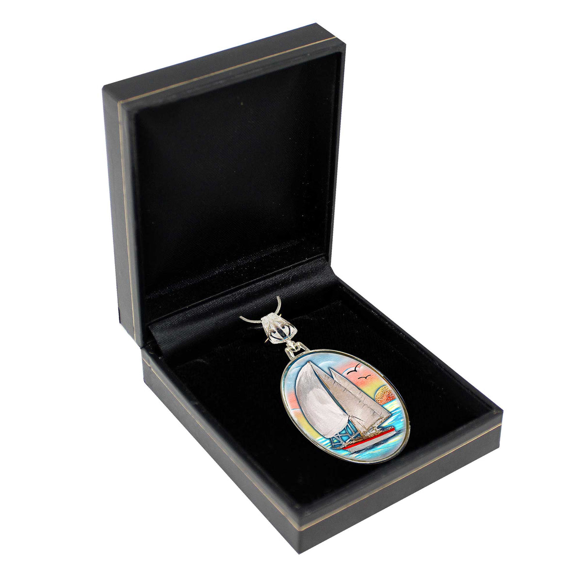 Sailboat Silver Plated Mother of Pearl Jewelry Pendant Necklace Coastal - 44043