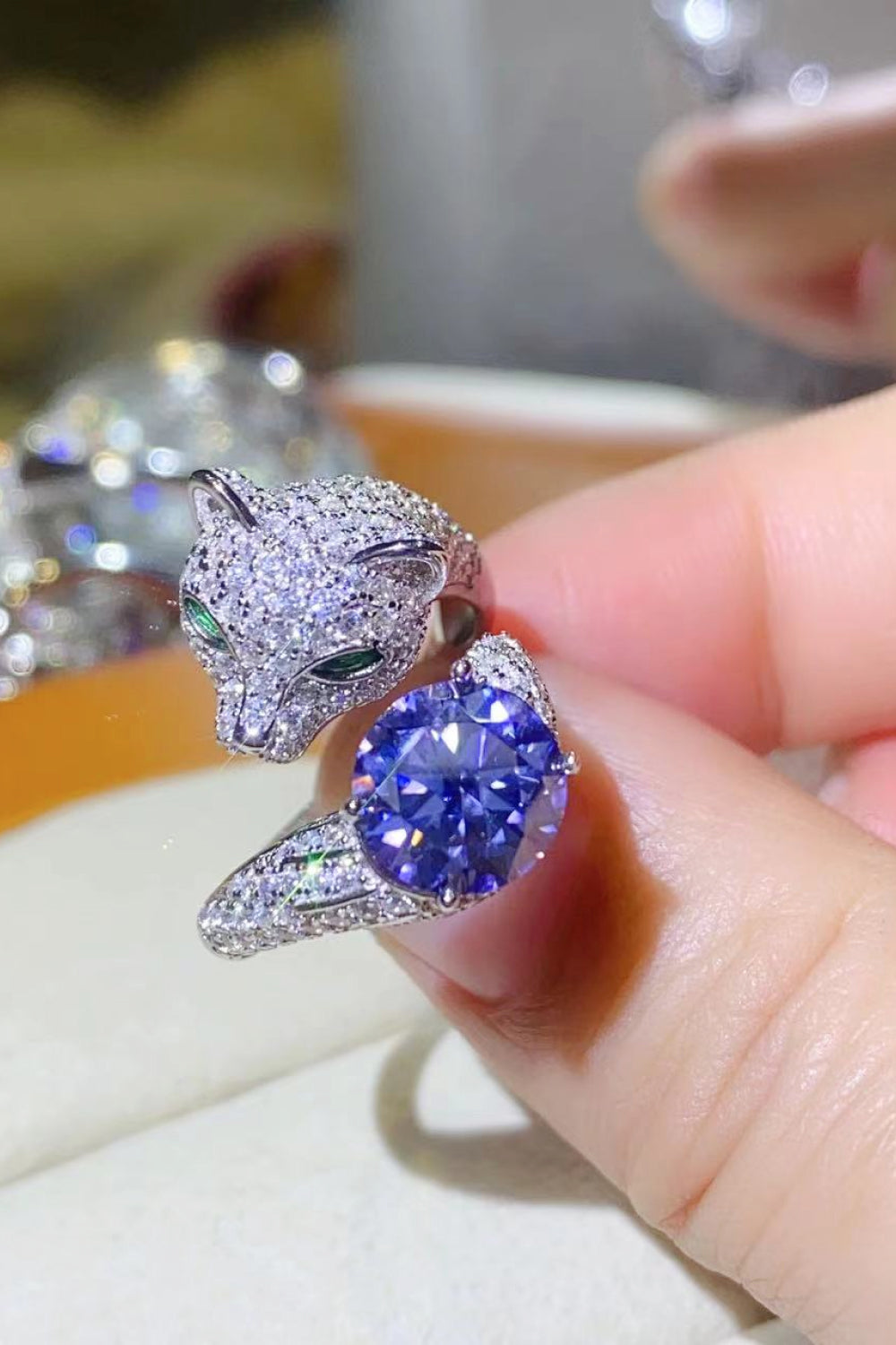 2 Carat Blue Sparkala™ Adjustable Animal Bypass Ring (Platinum Over Pure Sterling Silver)