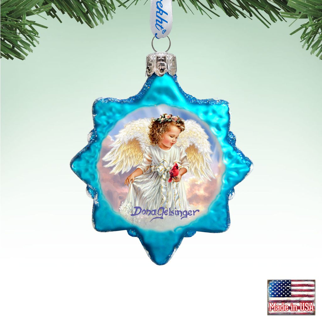 Angel with Cardinal Mercury Glass Ornament by D. Gelsinger - Nativity Holiday Decor - 778115-DG