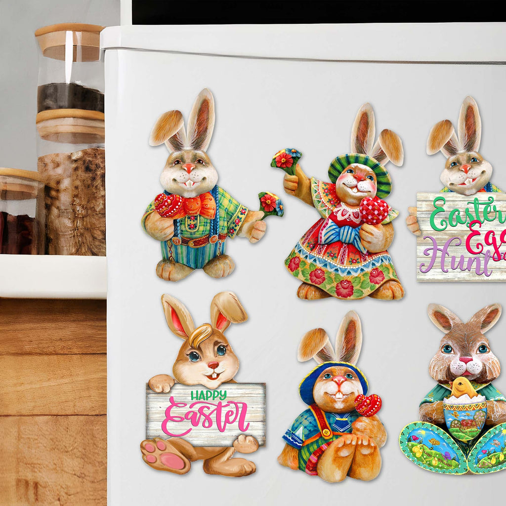 Easter Bunny Family Decorative Eco Wood Magnets Set of 6 by G. Debrekht - Easter Décor - 8090041G-S6
