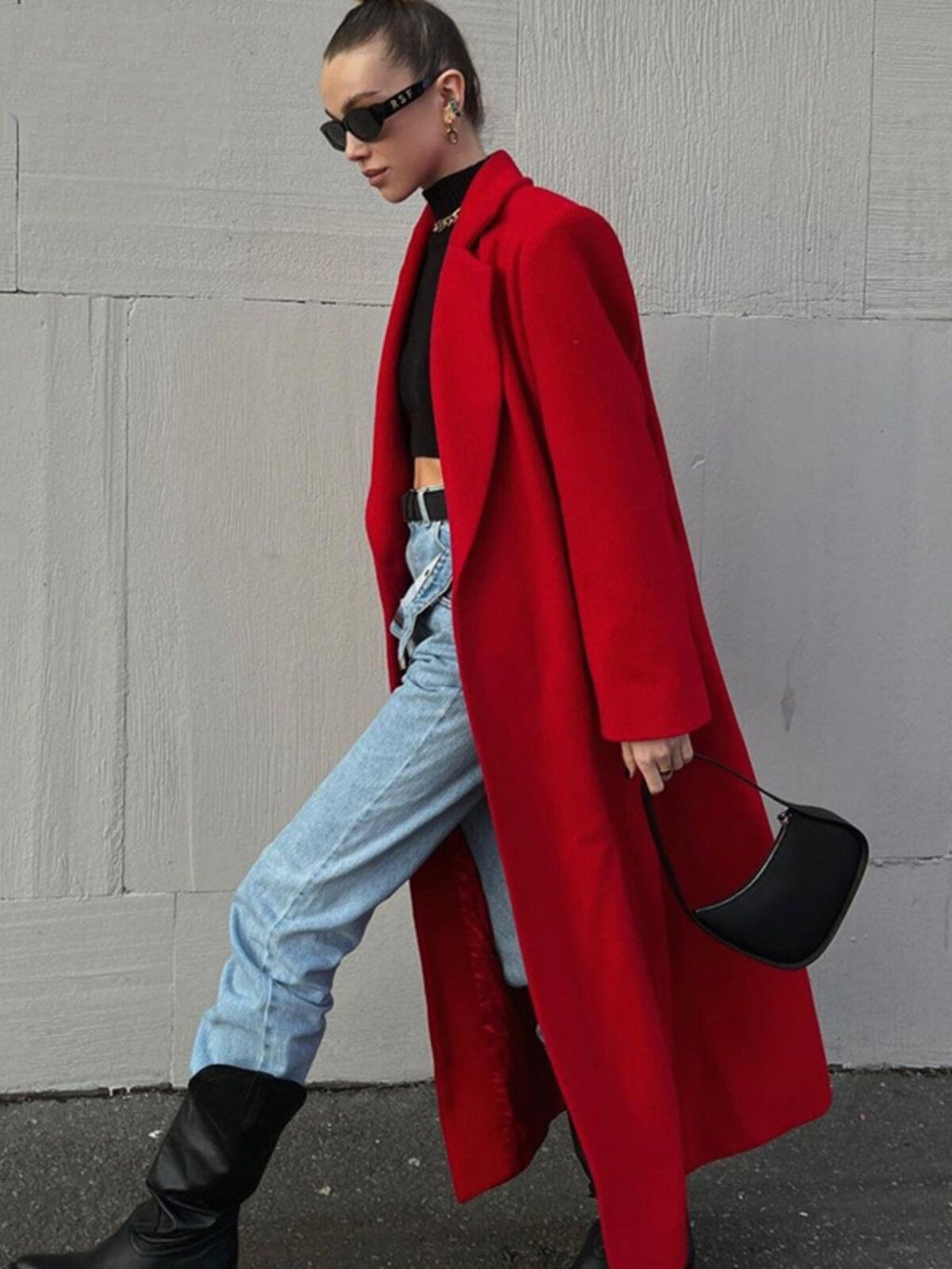 Extra-long Dark Red Wool Coat Womens Outerwear