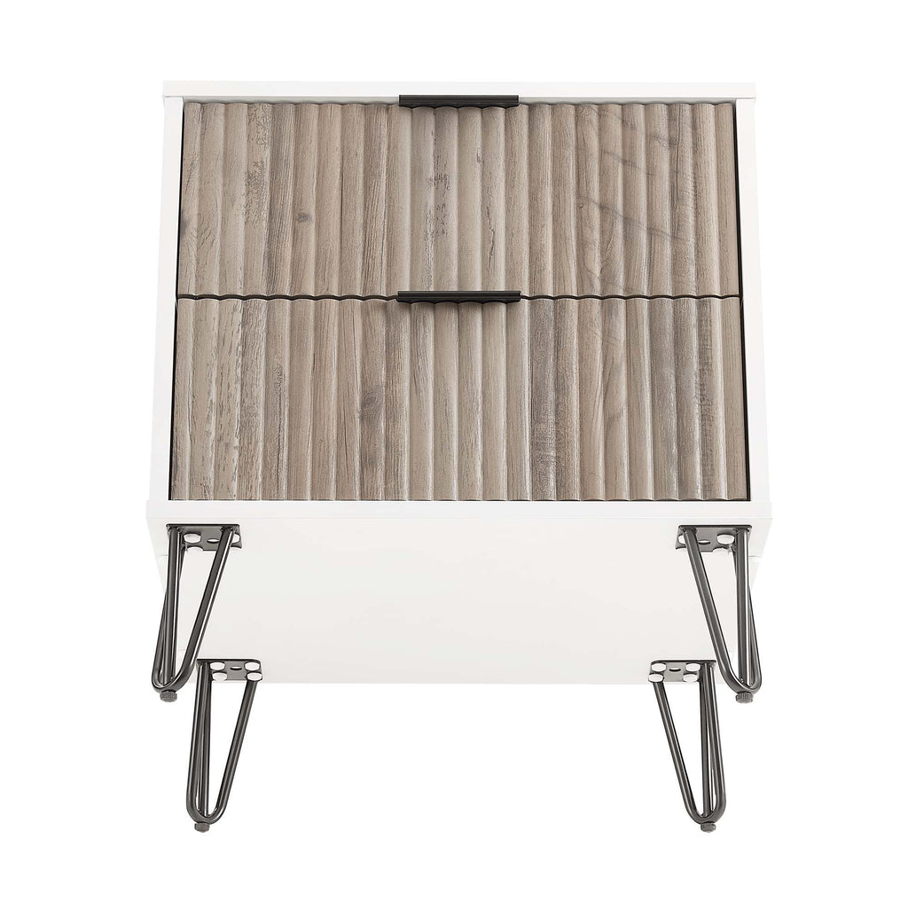 Dumbo - Fluted Nightstand With 2 Drawers - Gray / White